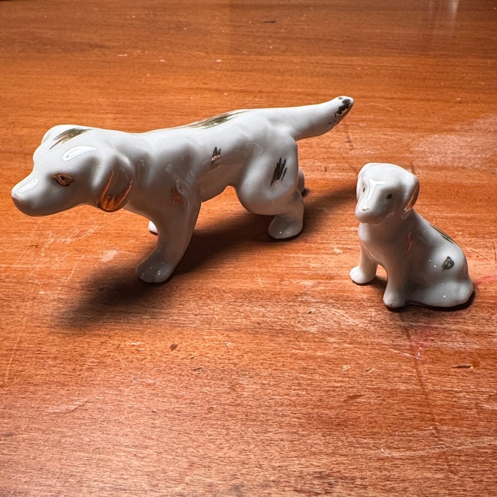 Vintage Dog Figurine Pair- White and Gold